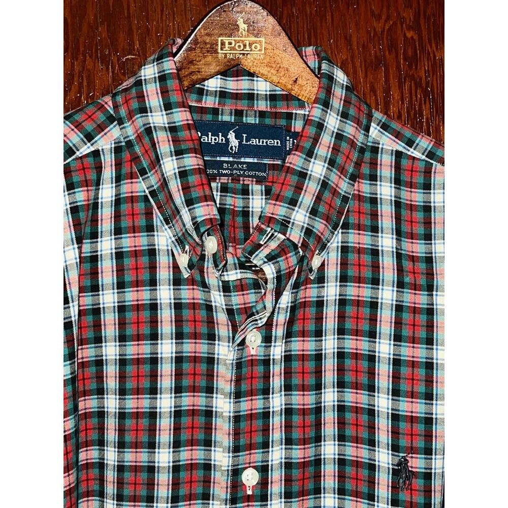 POLO RALPH LAUREN GREEN RED MULTI COLOR PLAID BLAKE SHIRT SIZE M OVERSIZED